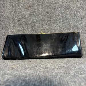 Vintage HL USA Black Patent Leather Clutch Purse Rainbow Striped Lining Kisslock